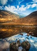 Rocks and reflections in the River Etive, Glen Etive, Scotland. HC003