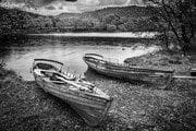 Beached rowing boats on Derwent Water, near Keswick, Cumbria, England. EM005