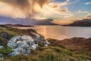 View east to the Shiant Islands, from the mouth of Loch Sealga, isle of Lewis, Western Isles, Scotland HB022