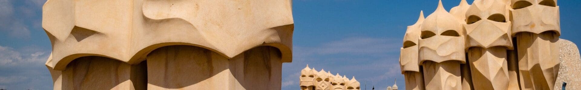 Three groups of chimneys on the roof of Casa Mila, Barcelona, Spain. BC002