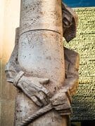 Josep Maria Subirachs sculpture of Jesus Christ at the base of Passion Facade of La Sagra Familia basilica. BC010