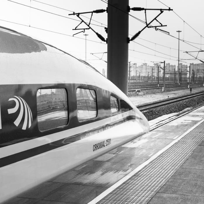 Chinese Railways &#039;bullet train&#039; at Xi&#039;an South railway terminus, Xi&#039;an, Shaaanxi Province, China. ZM007