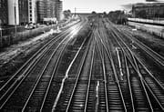 Railway lines approaching Dundee station, Dundee, Scotland, United Kingdom. DM012