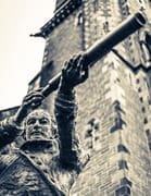 Duotone image of the statue of Admiral Adam Duncan outside St Paul's Cathedral, Dundee, Scotland. TO003