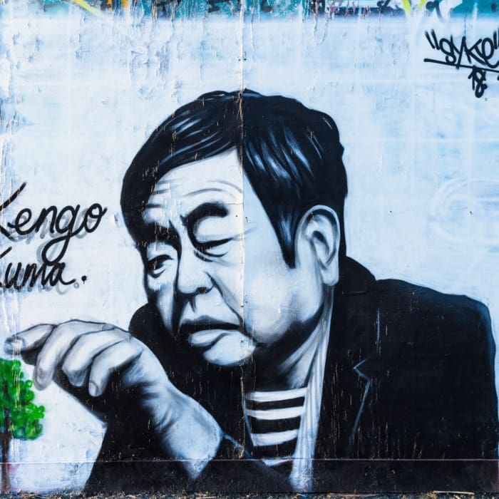 Graffiti portrait of Kengo Kuma, architect of the V &amp; A Dundee building. DD019