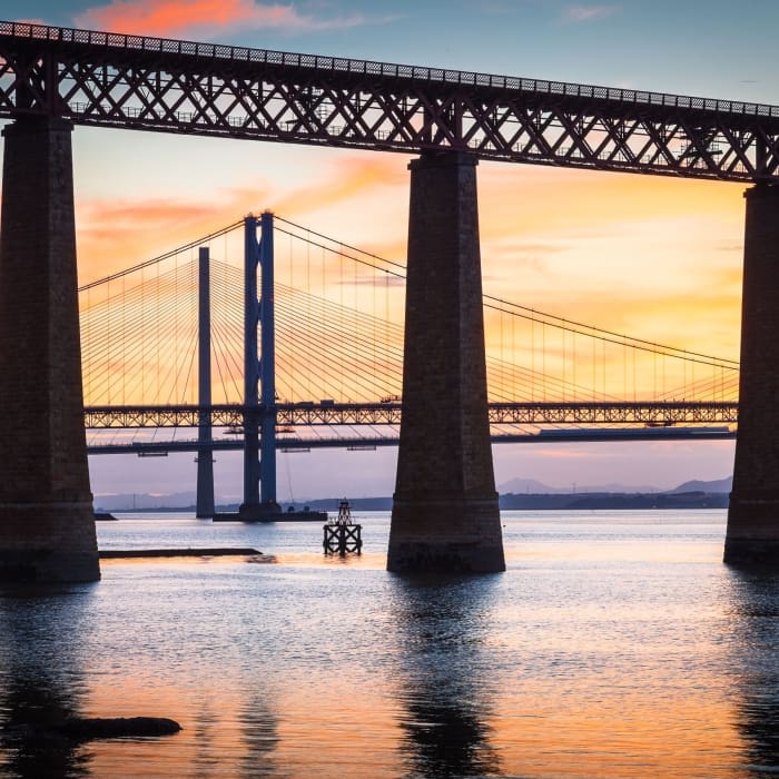 The Forth Bridges from near Dalmeny, West Lothian, Scotland, United Kingdom. FB008