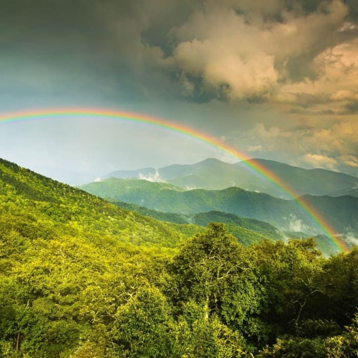 Rainbow over Buckeye Knob from Green Knob Overlook, Blue Ridge Parkway, North Carolina, USA. NC006