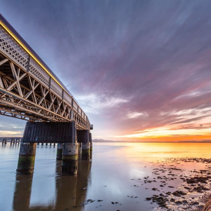 Long exposure image of the Tay Rail Bridge at sunset, Dundee, Scotland. DD033