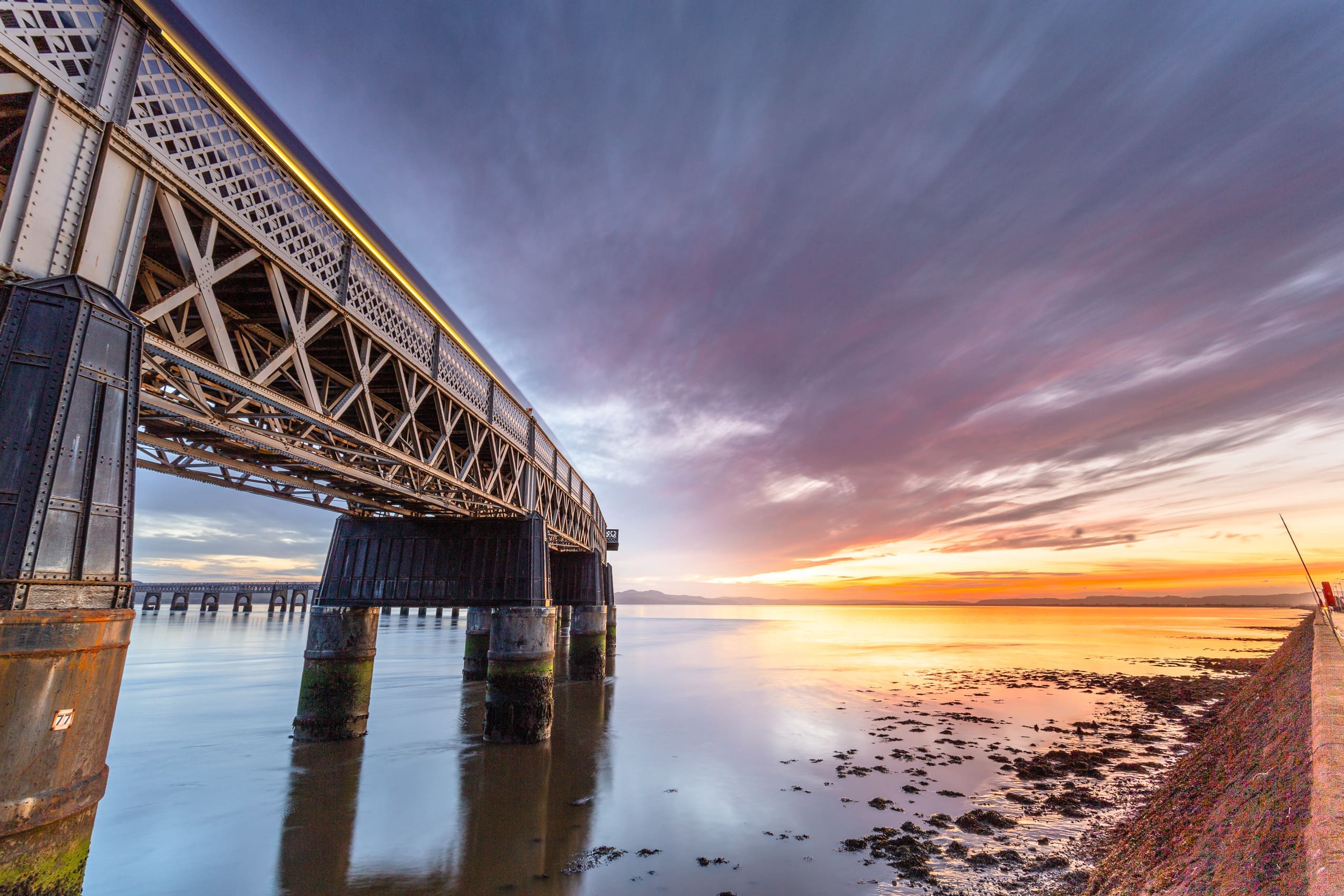 Long exposure image of the Tay Rail Bridge at sunset, Dundee, Scotland. DD033