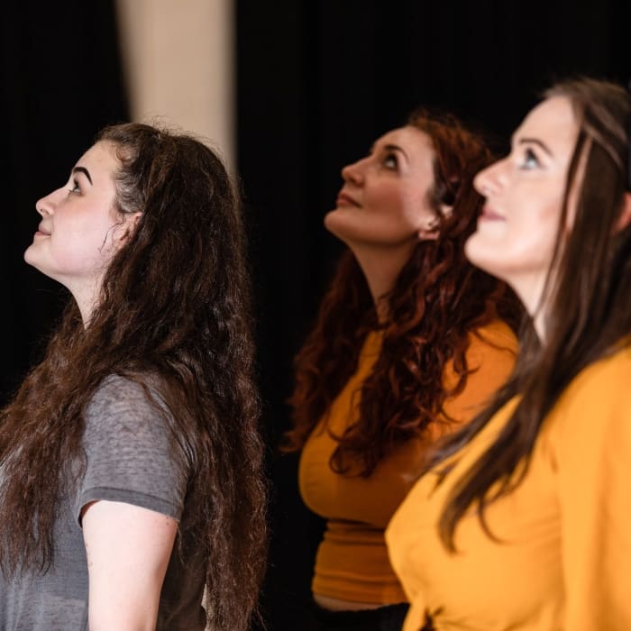 Lydia Davidson, Lori Flannigan and Nina Gray of Fearless Players rehearsing for &#039;Armour: A Herstory of the Scottish Bard&#039;. FP010