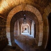 Fisheye view of a passageway in the Castell Montjuic, Barcelona, Spain BC027