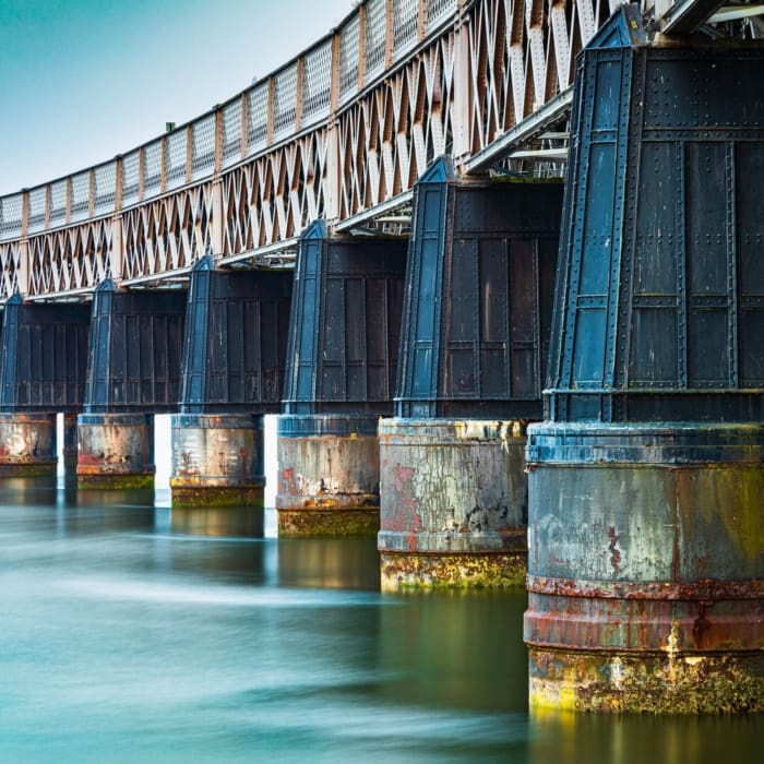 Long-exposure image of the Tay Rail Bridge piers at the Dundee end. DD092