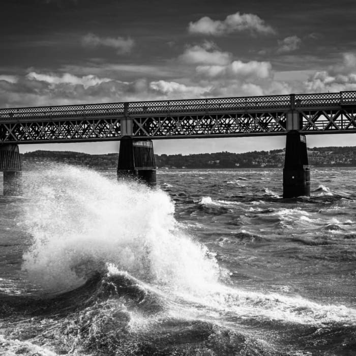 Rough water on the Firth of Tay by the Tay Rail Bridge, Dundee, Scotland, United Kingdom. the Firth of Tay around the Tay Rail Bridge, Dundee, Scotland. DD027