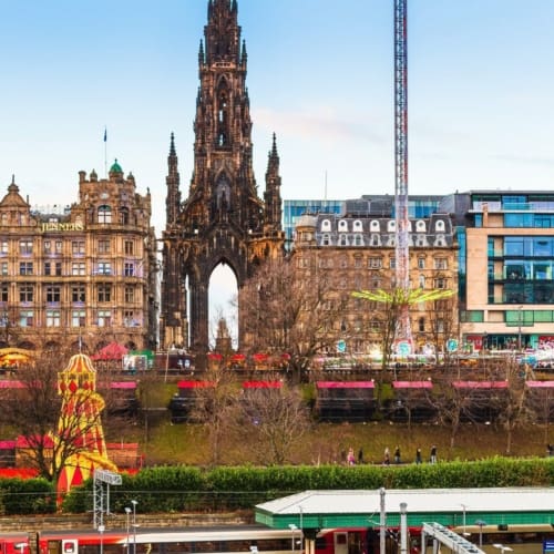 Princes Street, Gardens and Waverley Station, Edinburgh, Scotland. EH001