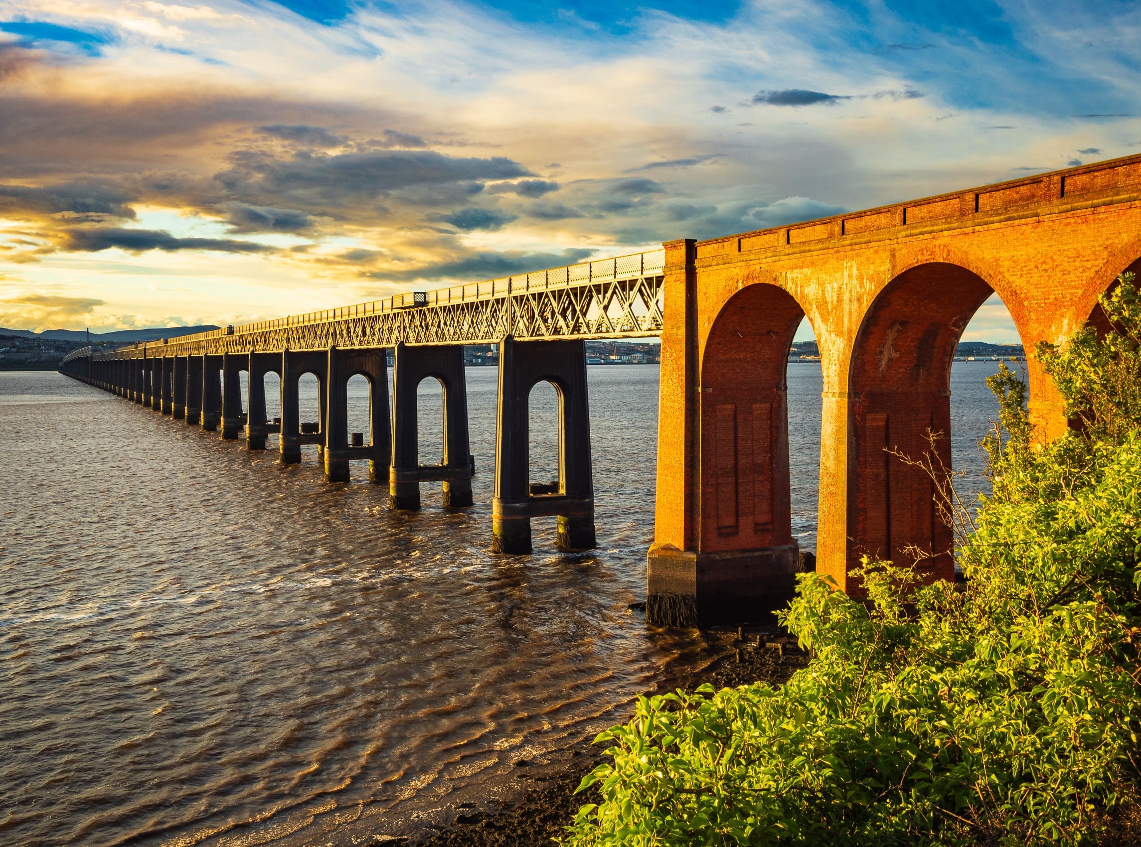 View of the southern arches of the Tay Railway Bridge, Wormit, Fife, Scotland.