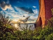 Fisheye view of the south end of the Tay Railway Bridge from Wormit, Fife, Scotland. FE002