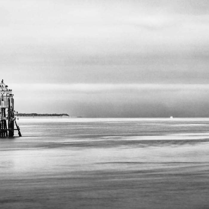 The wooden pile Larick Scalp beacon near Tayport, FIfe, Scotland. SM045