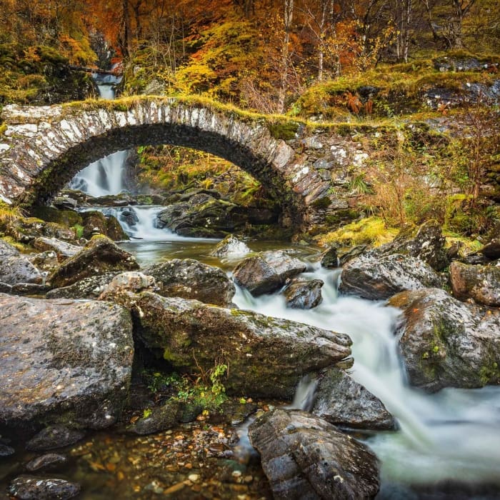 The packhorse bridge over the Allt na Gob, Glen Lyon, Perthshire, Scotland. PH002