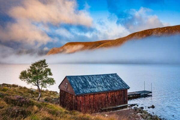 Boathouse on Loch Muick, Carngorms National Park, Scotland. HC026