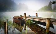 Jetty and boat on Loch Ard, The Trossachs, Scotland. TR004