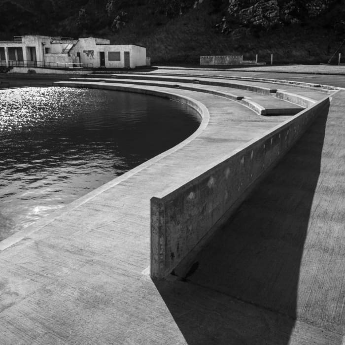 Abandoned outdoor swimming pool at Tarlair on the Moray Coast, Scotland. SM023