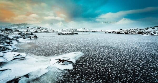 A frozen, misty dawn over the Black Mount, Rannoch Moor, Scotland. LR007