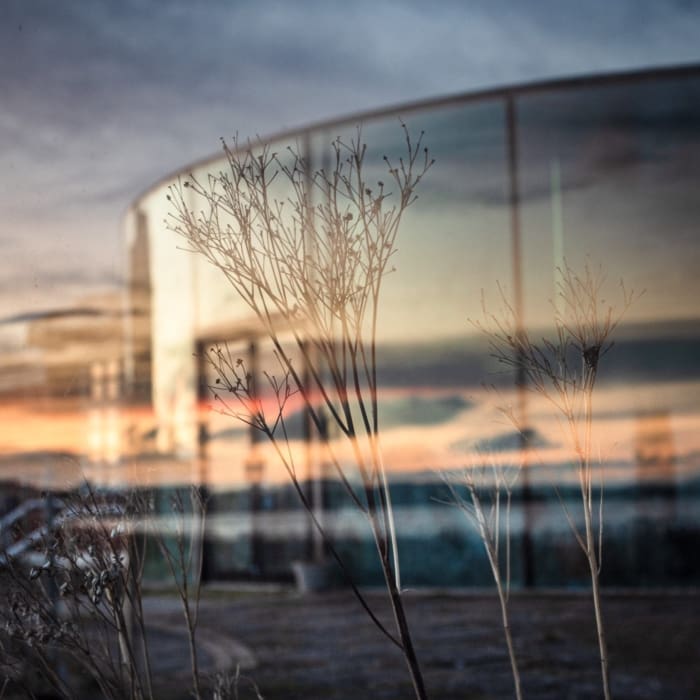 Reflection on glass panel, Broughty Ferry, Dundee, Scotland