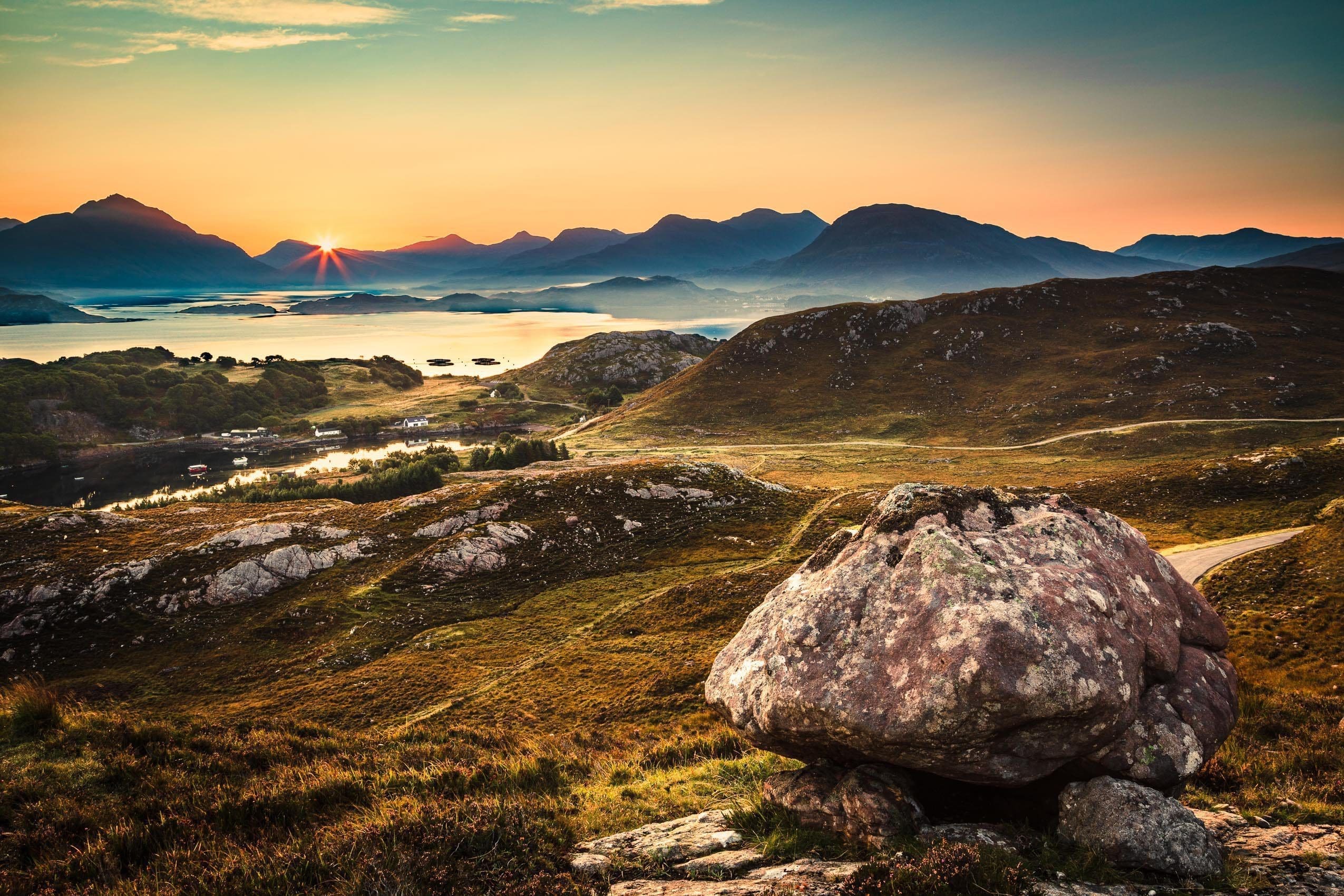 Sunrise over Upper Loch Torridon from Applecross, Wester Ross, Scotland. AP007