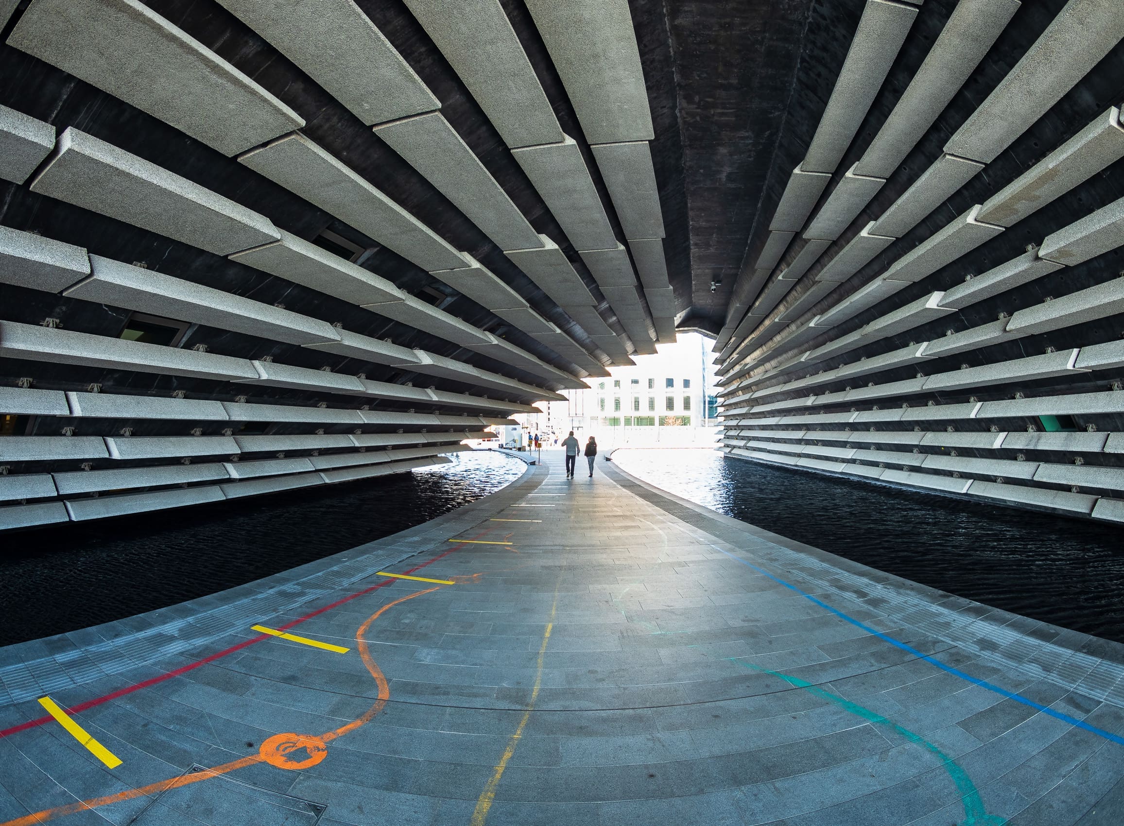 Fisheye view of the V&A Dundee building, Dundee, Scotland.