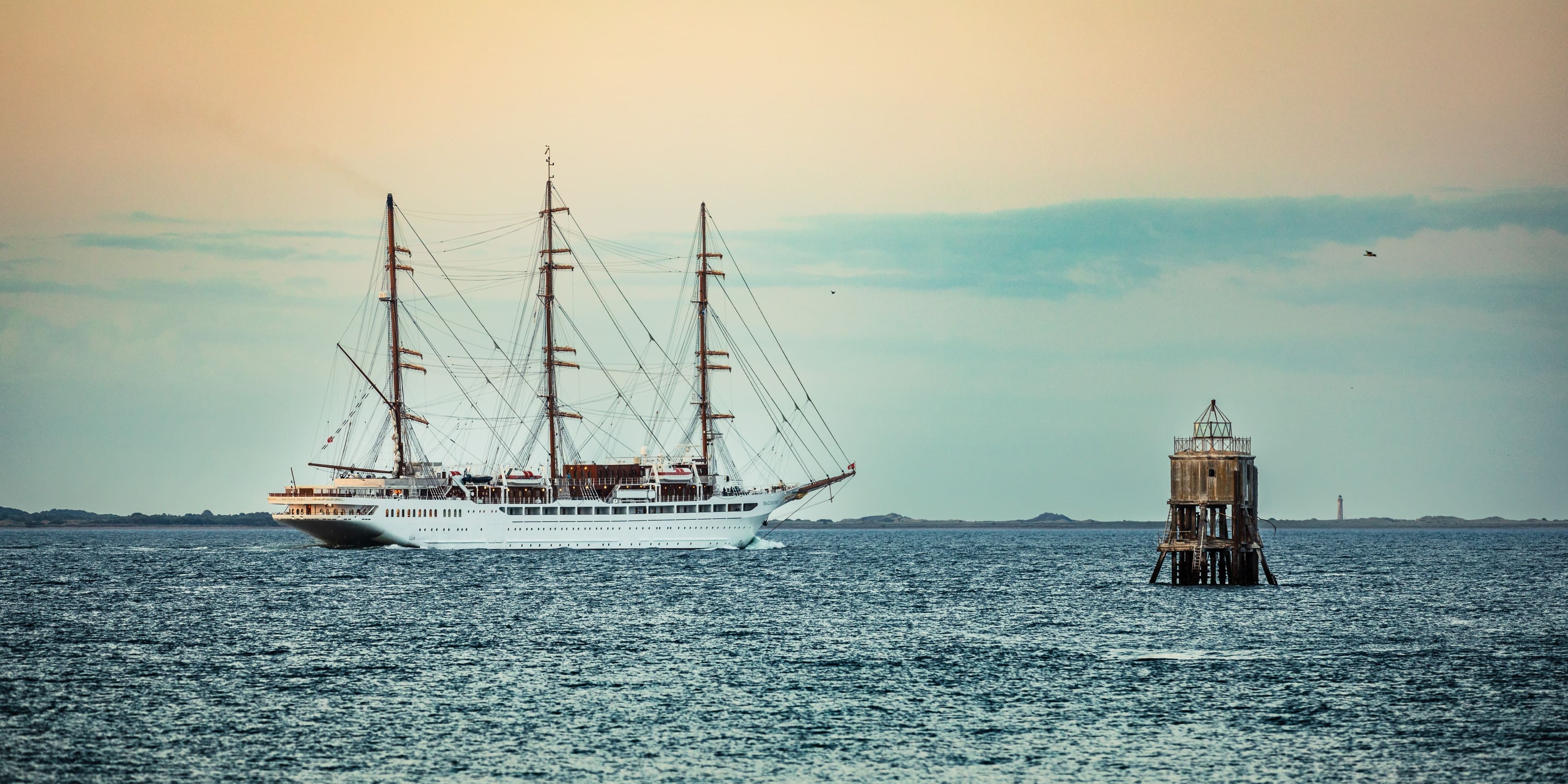 Sea Cloud Spirit sailing ship departing port from Dundee, Scotland