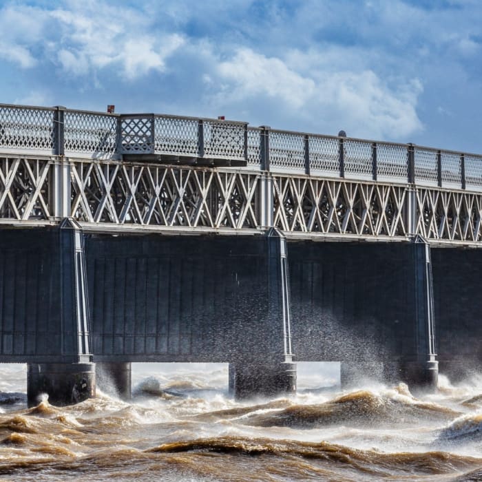 Stormy water by the Tay Railway Bridge, Dundee, Scotland