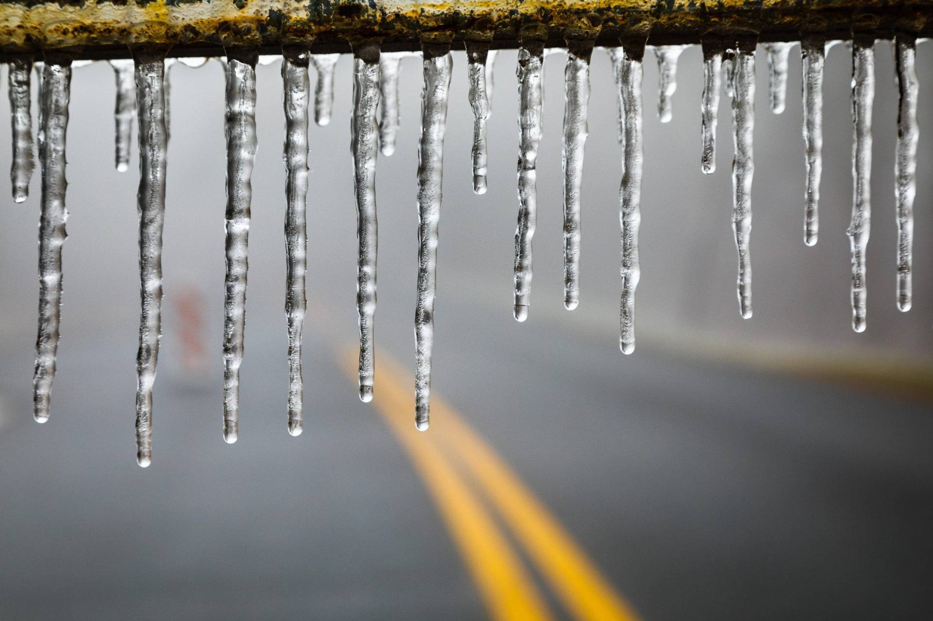 Icicles formed on a barrier across the Blue Ridge Parkway, near Spruce Pine, in North Carolina following an ice storm. NC019