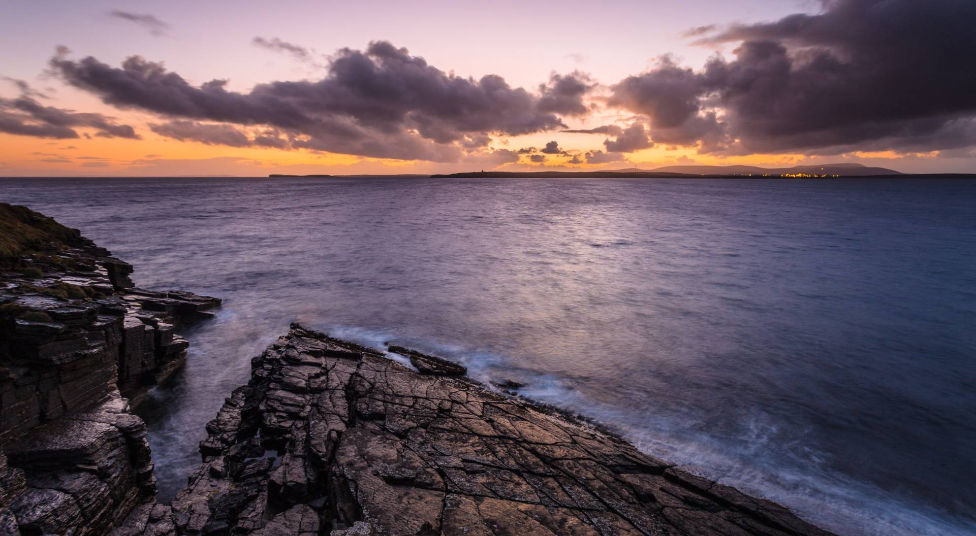 Dusk view across Hoxa Sound from South Ronaldsay, Orkney Islands. OR027